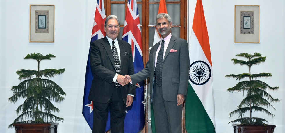 Dr. S. Jaishankar, External Affairs Minister of India meets Rt. Hon. Winston Peters, Deputy Prime Minister and Minister of Foreign Affairs of New Zealand at Hyderabad House, New Delhi, 26 Feb 2020.